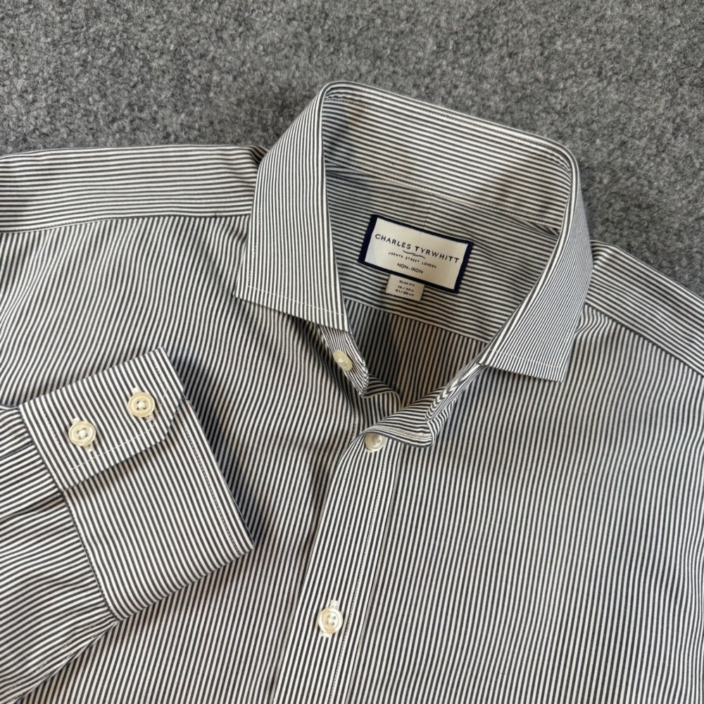 Charles Tyrwhitt Slim Fit Dress Shirt Mens 16/34 Blue White Striped Cotton